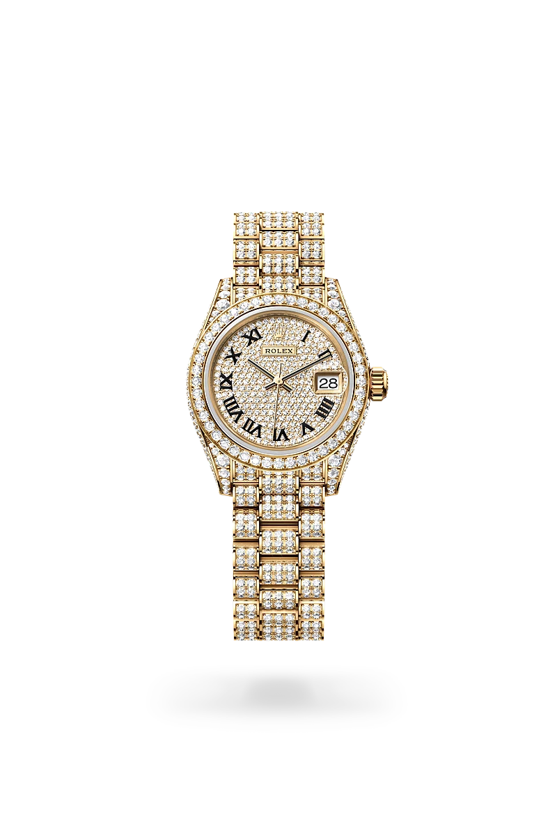 Rolex Lady-Datejust in 18 ct yellow gold with case sides and lugs set with diamonds - Swiss Time Square